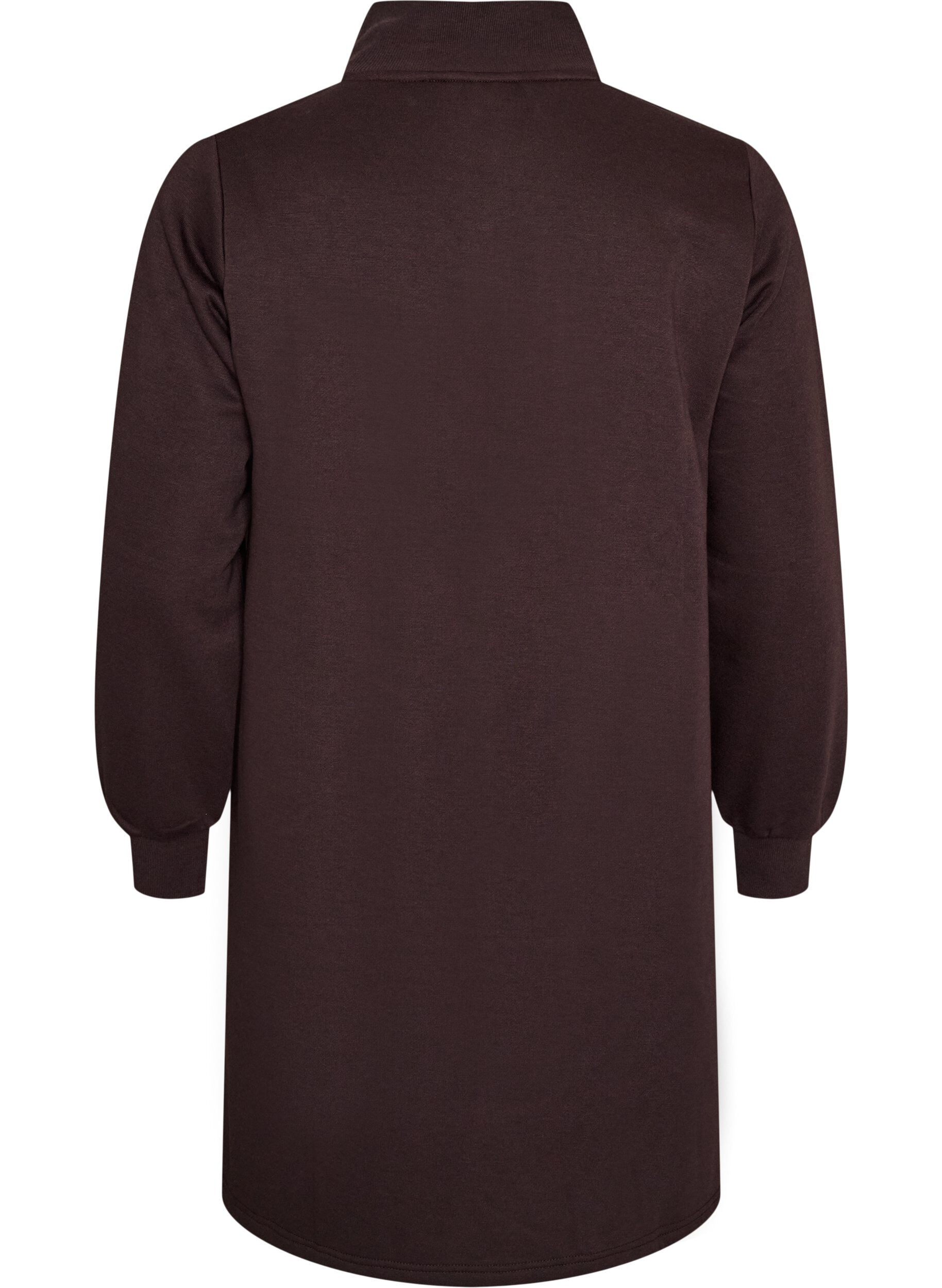 ZizzifashionSweatshirt dress with a high ribbed collar and zip, Brown, Packshot image number 1