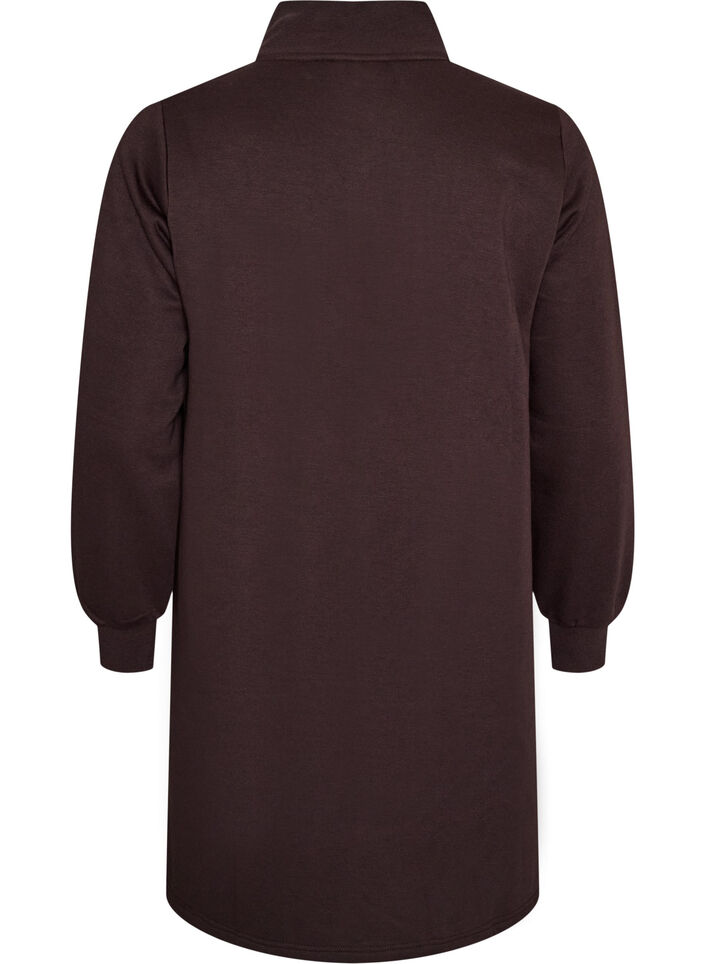 Sweatshirt dress with a high ribbed collar and zip, Brown, Packshot image number 1