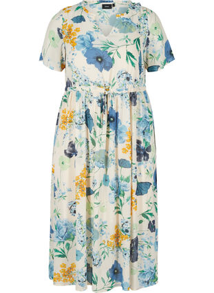 Midi dress with flower pattern and short sleeves, AOP Flower, Packshot image number 0