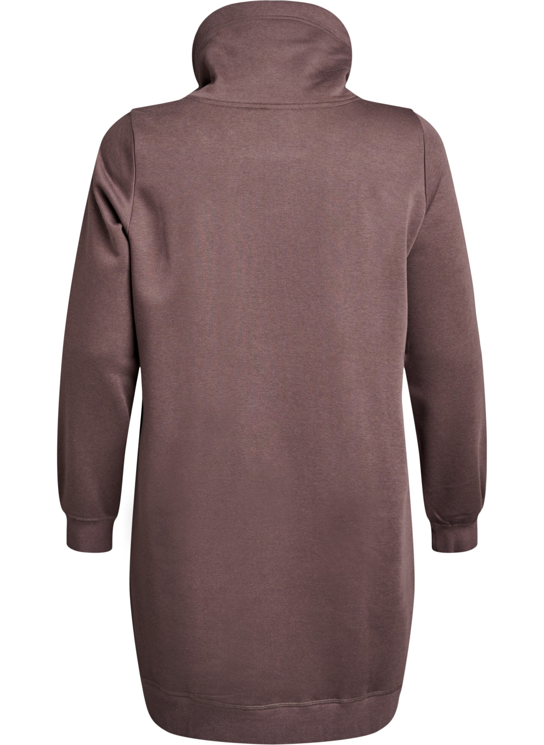 Zizzifashion Short sweatshirt dress with high collar and pockets, Brown, Packshot image number 1