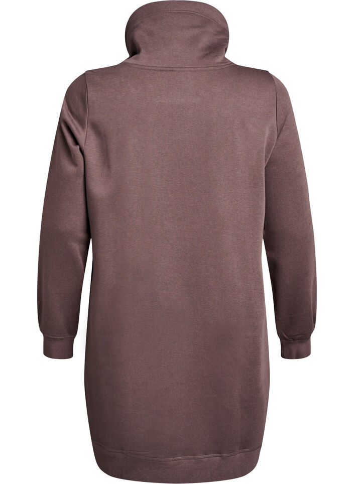 Short sweatshirt dress with high collar and pockets, Brown, Packshot image number 1