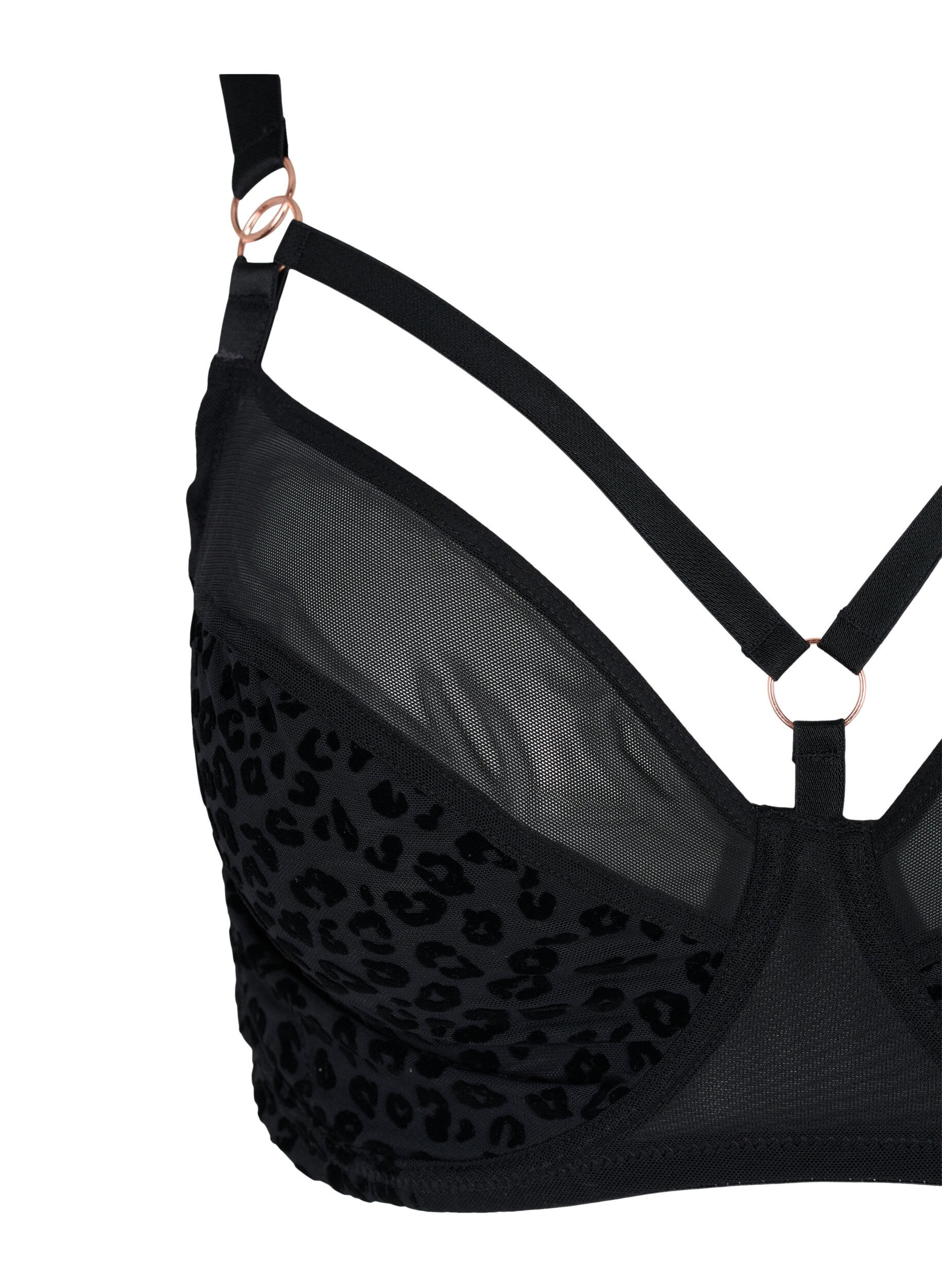 Zizzifashion Patterned bra with mesh and thong, Black, Packshot image number 2