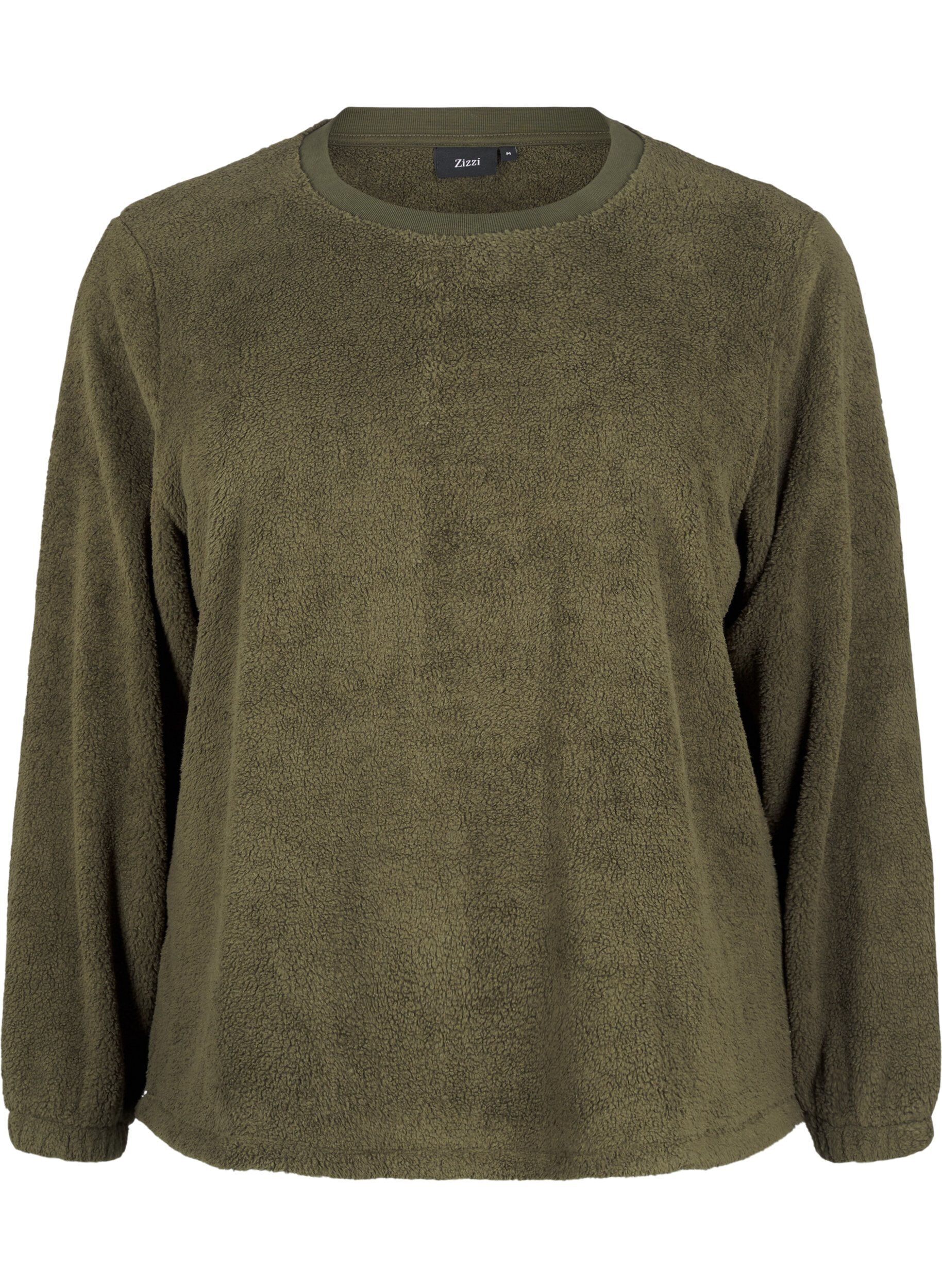 Zizzifashion Loose teddy blouse with round neck, Forest Night, Packshot image number 0