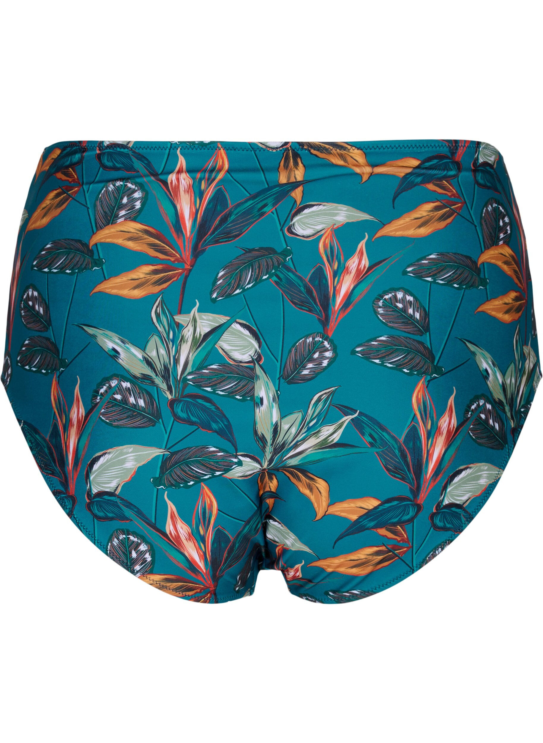 Zizzifashion High-waisted bikini bottoms with print, Turquoise, Packshot image number 1