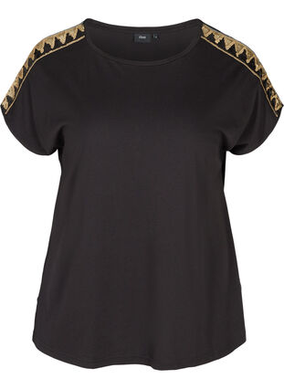 Short-sleeved t-shirt with sequins, Black, Packshot image number 0