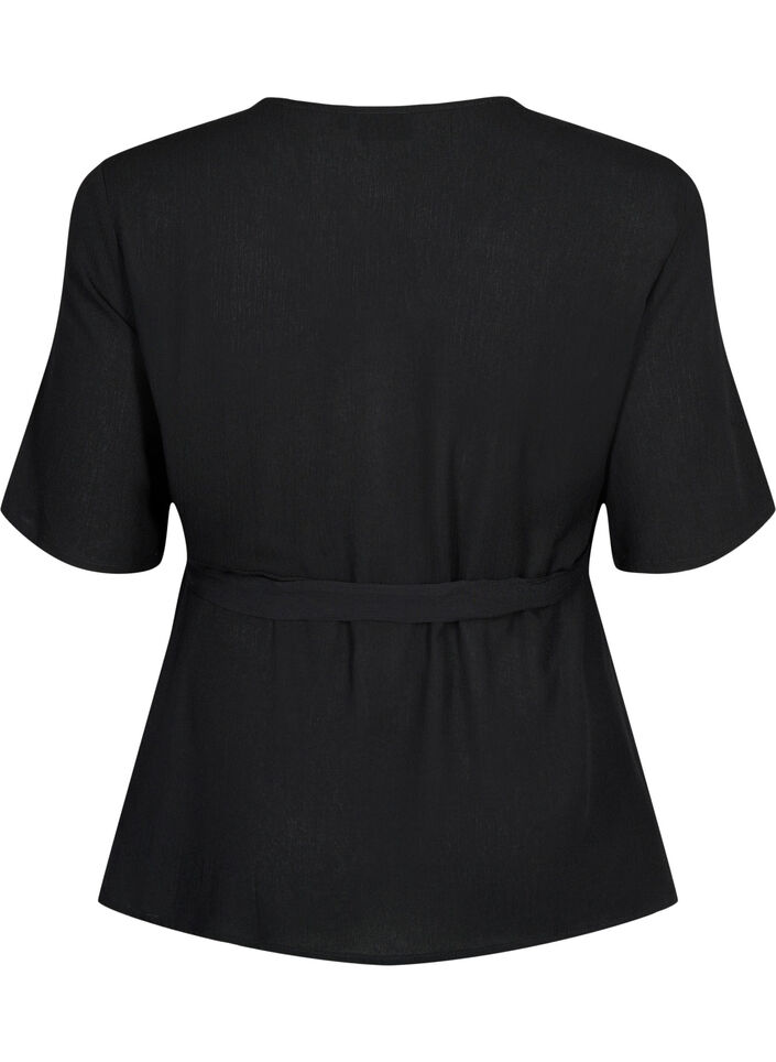 Viscose blouse with wrap, Black, Packshot image number 1