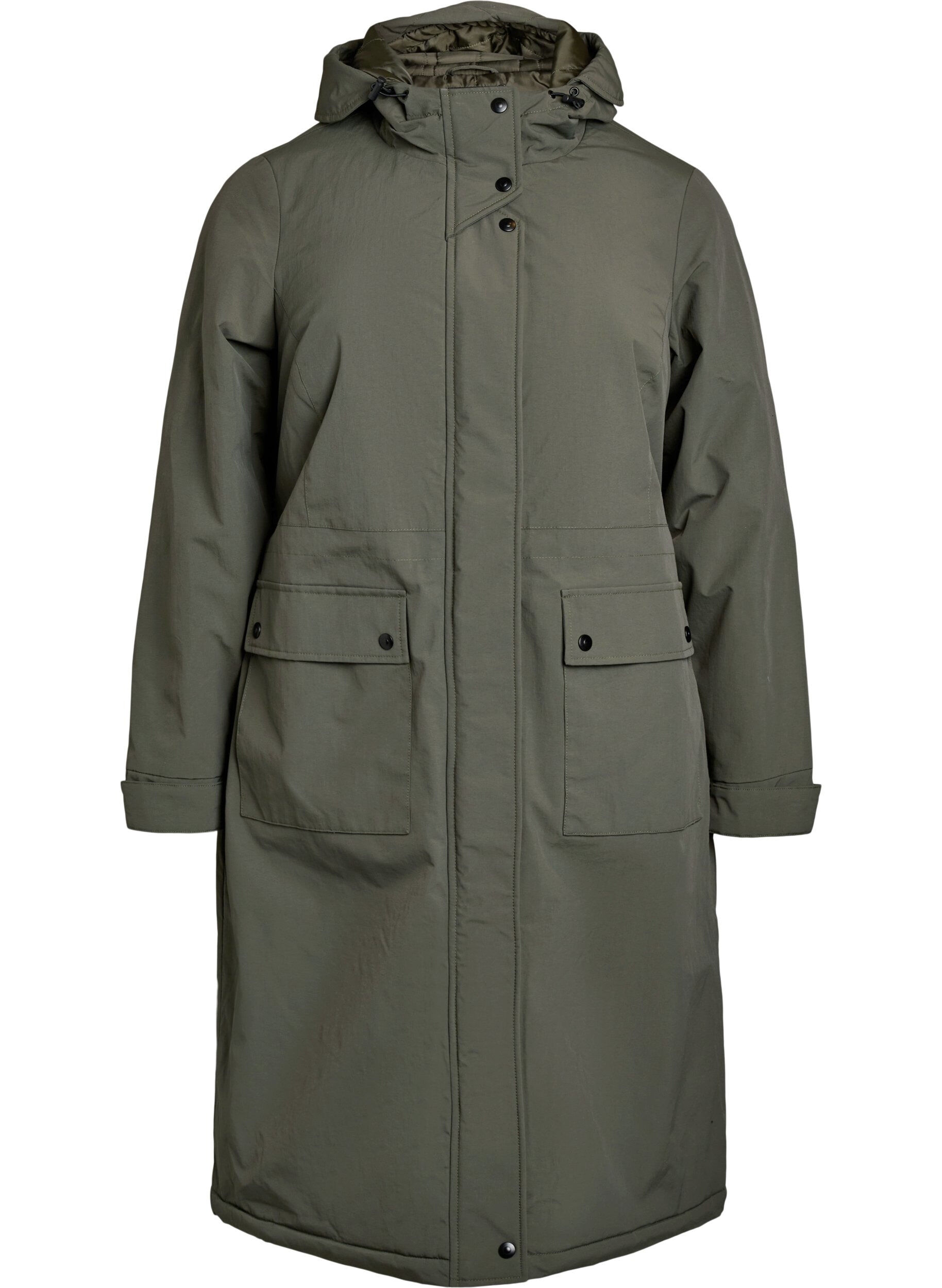 Parka with hood and adjustable waist