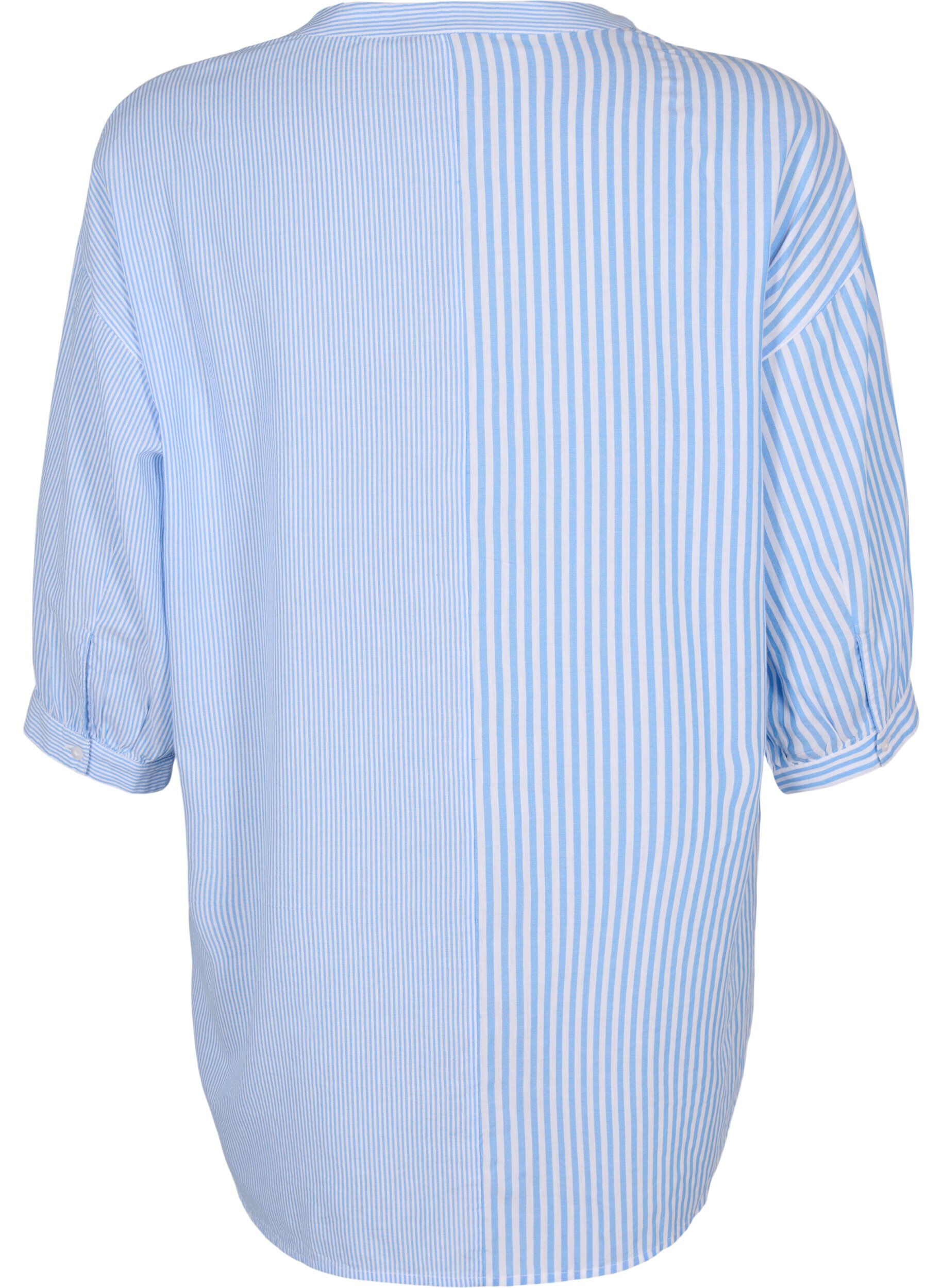 Zizzifashion Striped tunic with 3/4 sleeves, Blue, Packshot image number 1