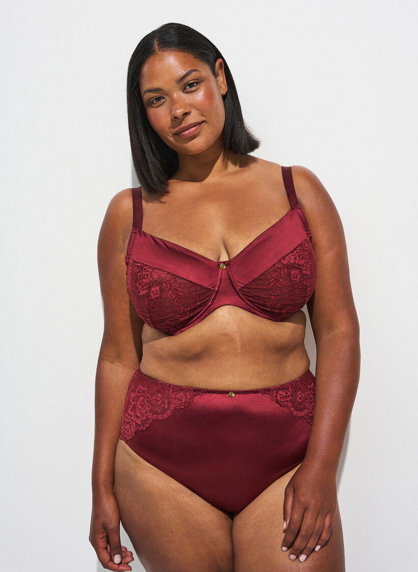 Full coverage bra in shiny microfibre, Dark Bordeaux, Image image number 0