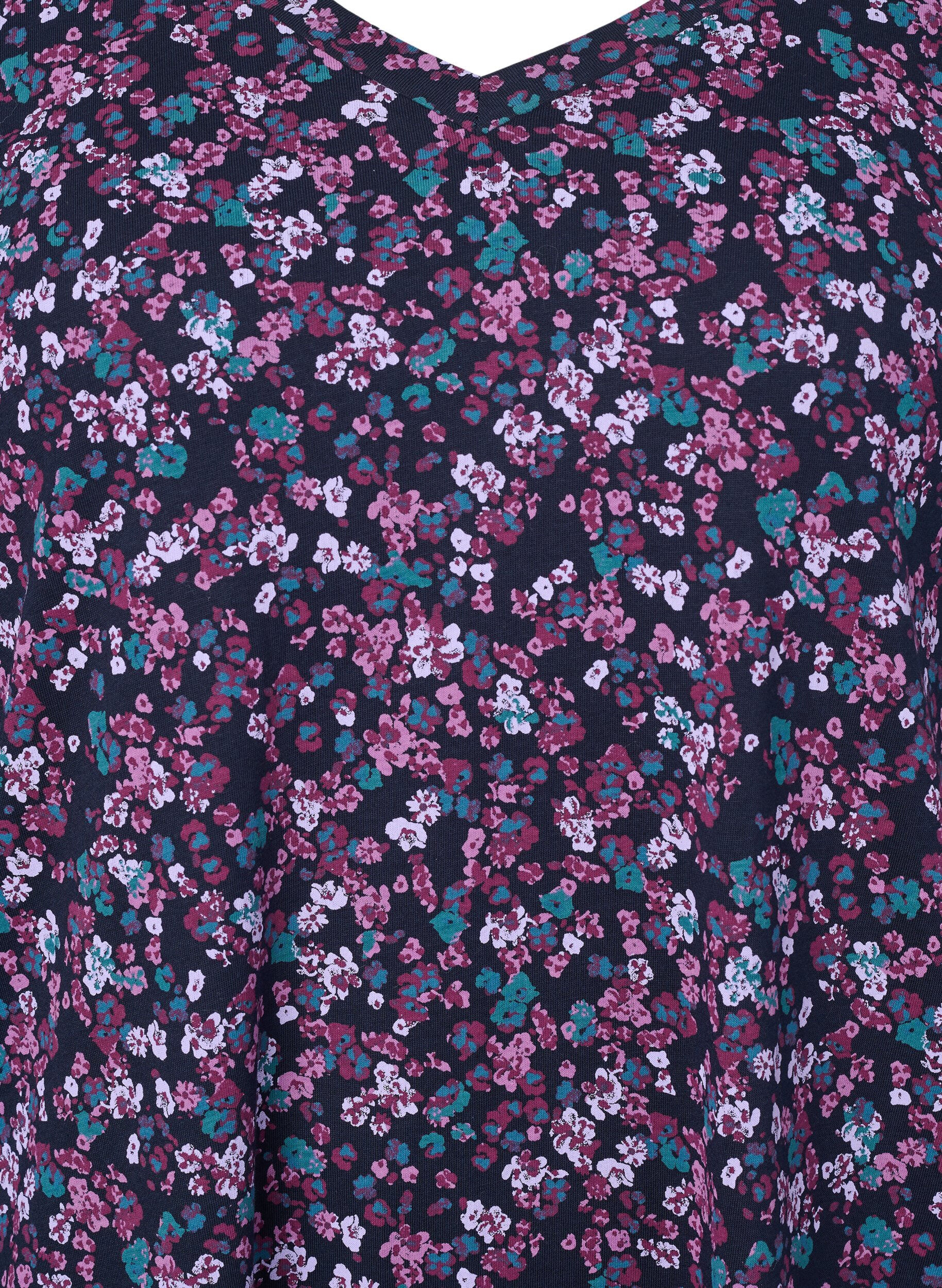 Zizzifashion Long-sleeved cotton nightgown, Night Sky Disty AOP, Packshot image number 2