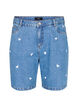 High-waist denim shorts with embroidered hearts, Light Blue, Packshot image number 0