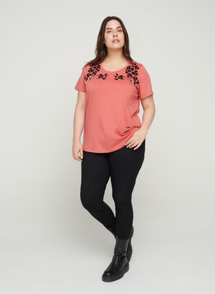 Short-sleeved t-shirt with print details, Faded Rose, Model image number 2