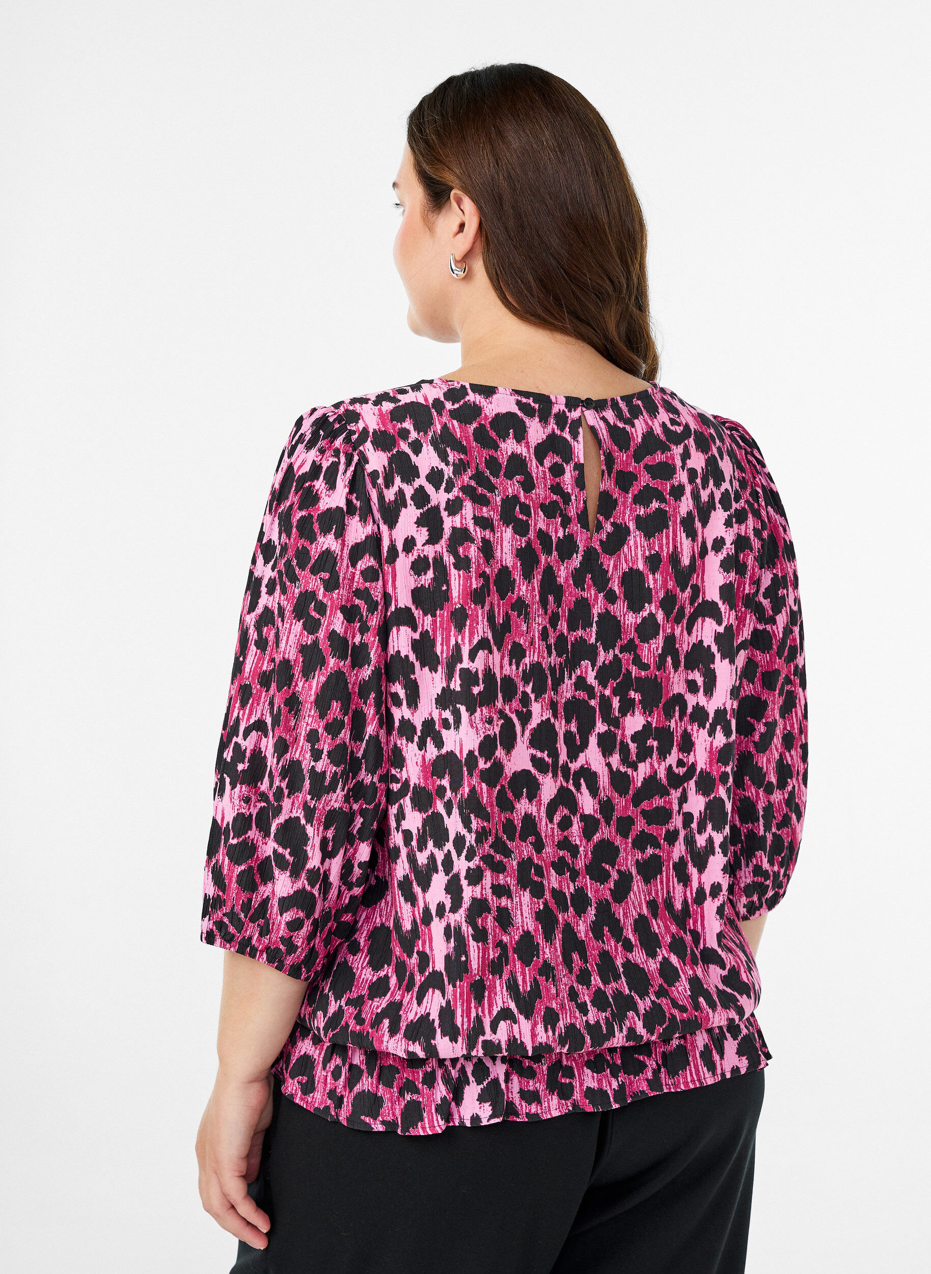 Zizzifashion Viscose blouse with 3/4 sleeves and balloon effect, Pink, Model image number 2