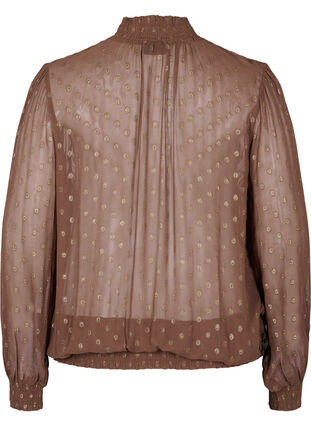 Polka dotted high neck viscose blouse with smocking, Rocky Road, Packshot image number 1