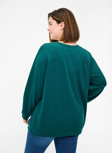 Sweat blouse with round neck and long sleeves, Ponderosa Pine, Model image number 1