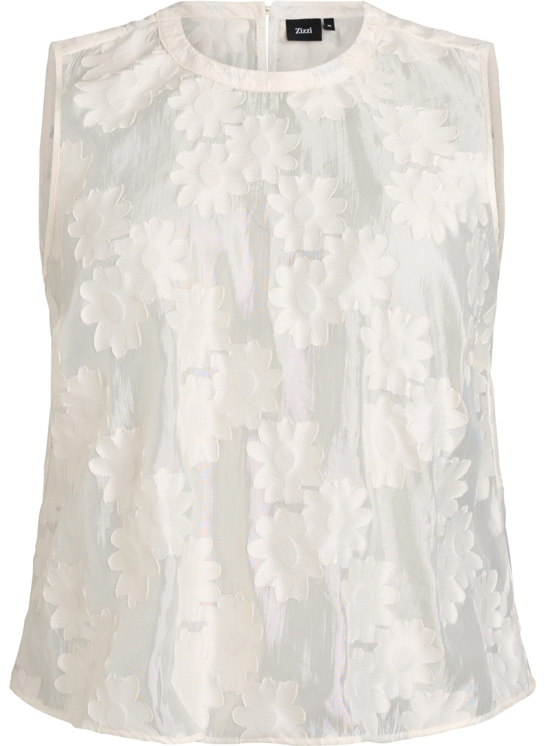 Sleeveless top in jacquard with a floral texture