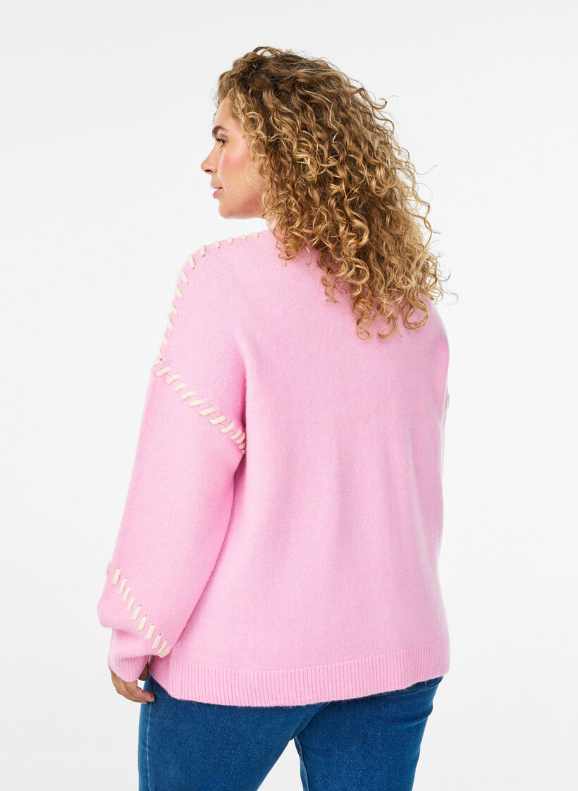 Jumper with decorative stitching, Pink, Model image number 2
