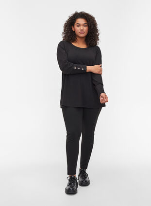 Long-sleeved blouse with button details, Black, Model image number 2