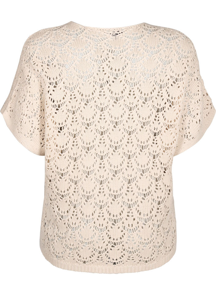 Knitted blouse with short bat sleeves, Beige, Packshot image number 1