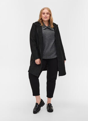 Coat with wool and zipper, Black, Model image number 2