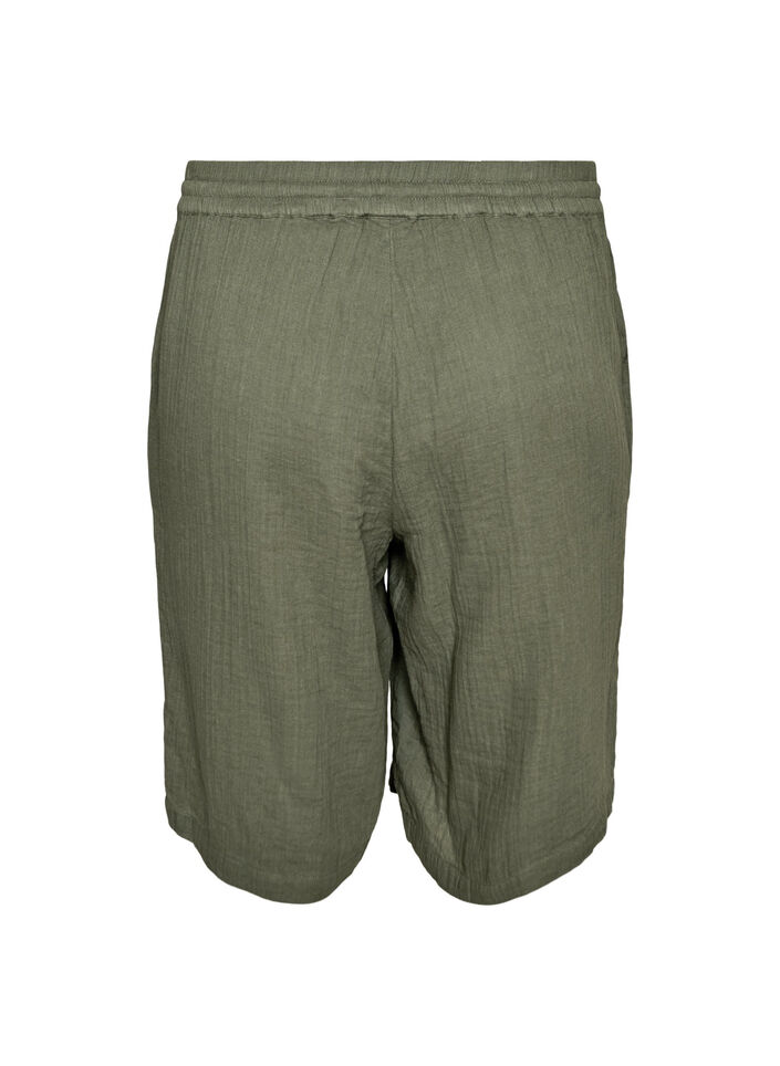 Loose cotton muslin shorts with a high waist, Green, Packshot image number 1