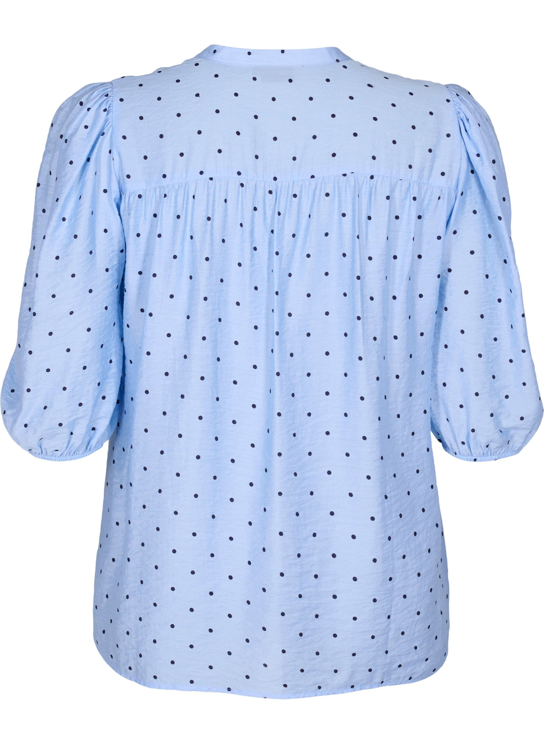 Zizzifashion 	 Dotted blouse with 3/4 sleeves in viscose material, Light Blue Dot, Packshot image number 1