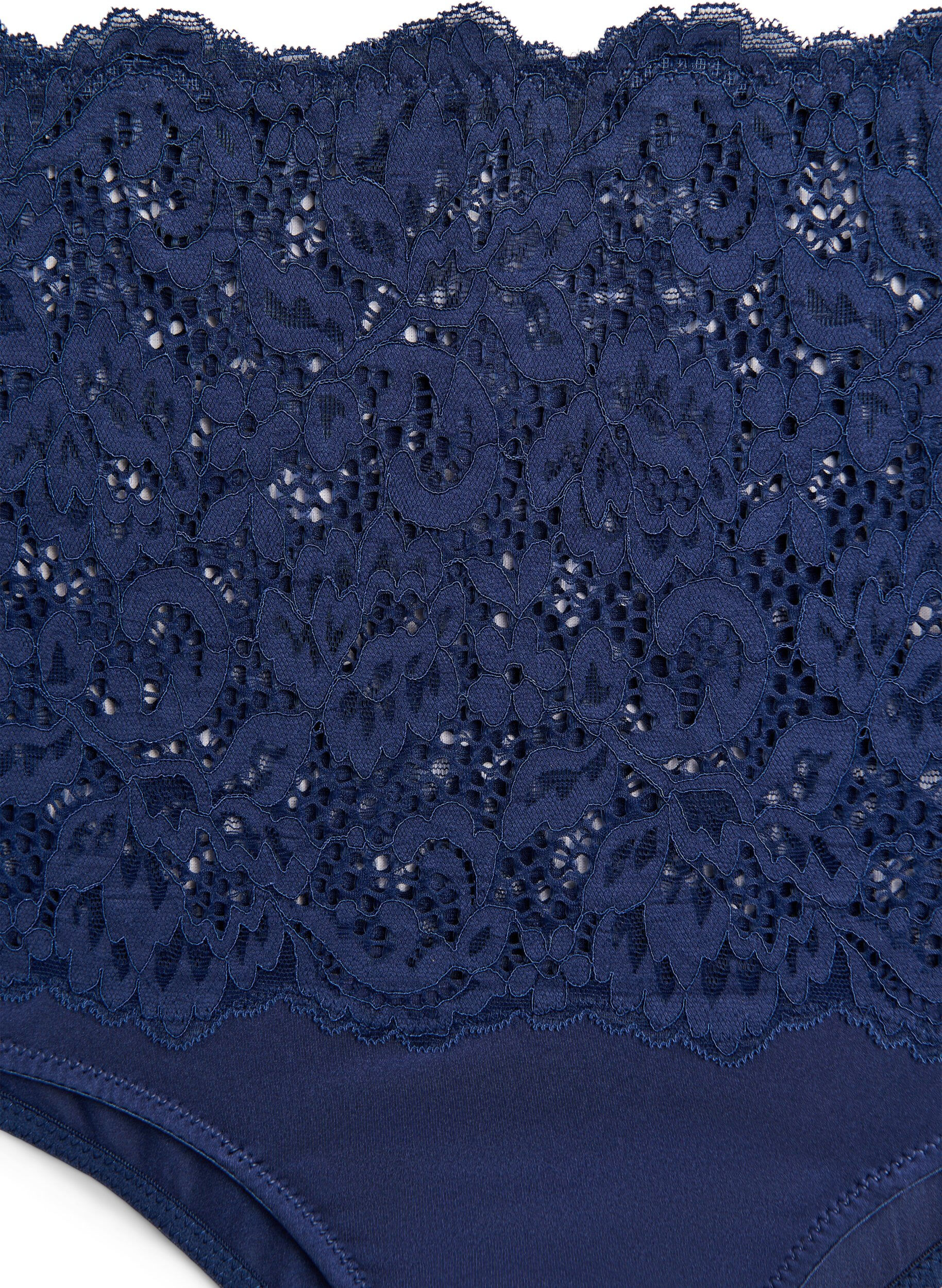 Zizzifashion High-waisted hipster briefs with lace, Medieval Blue, Packshot image number 2