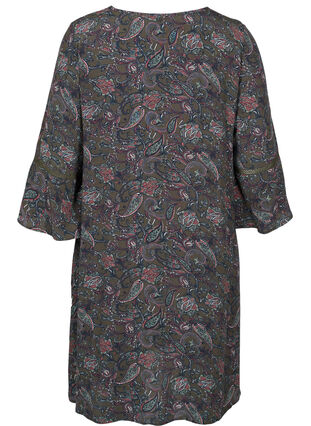 Viscose dress with A-line and paisley print, Green Paisley AOP, Packshot image number 1