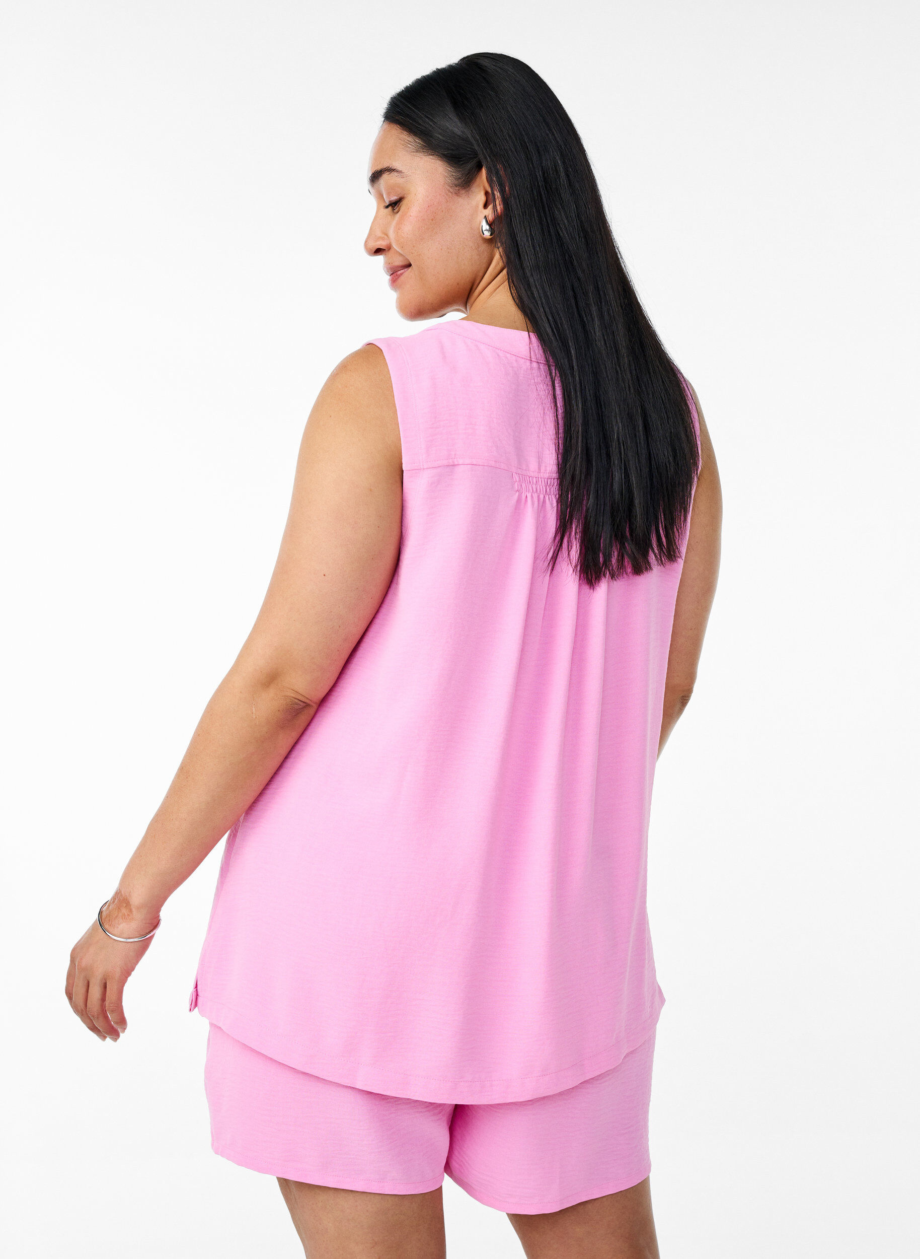 Zizzifashion Sleeveless top with wrinkle details, Pink, Model image number 2