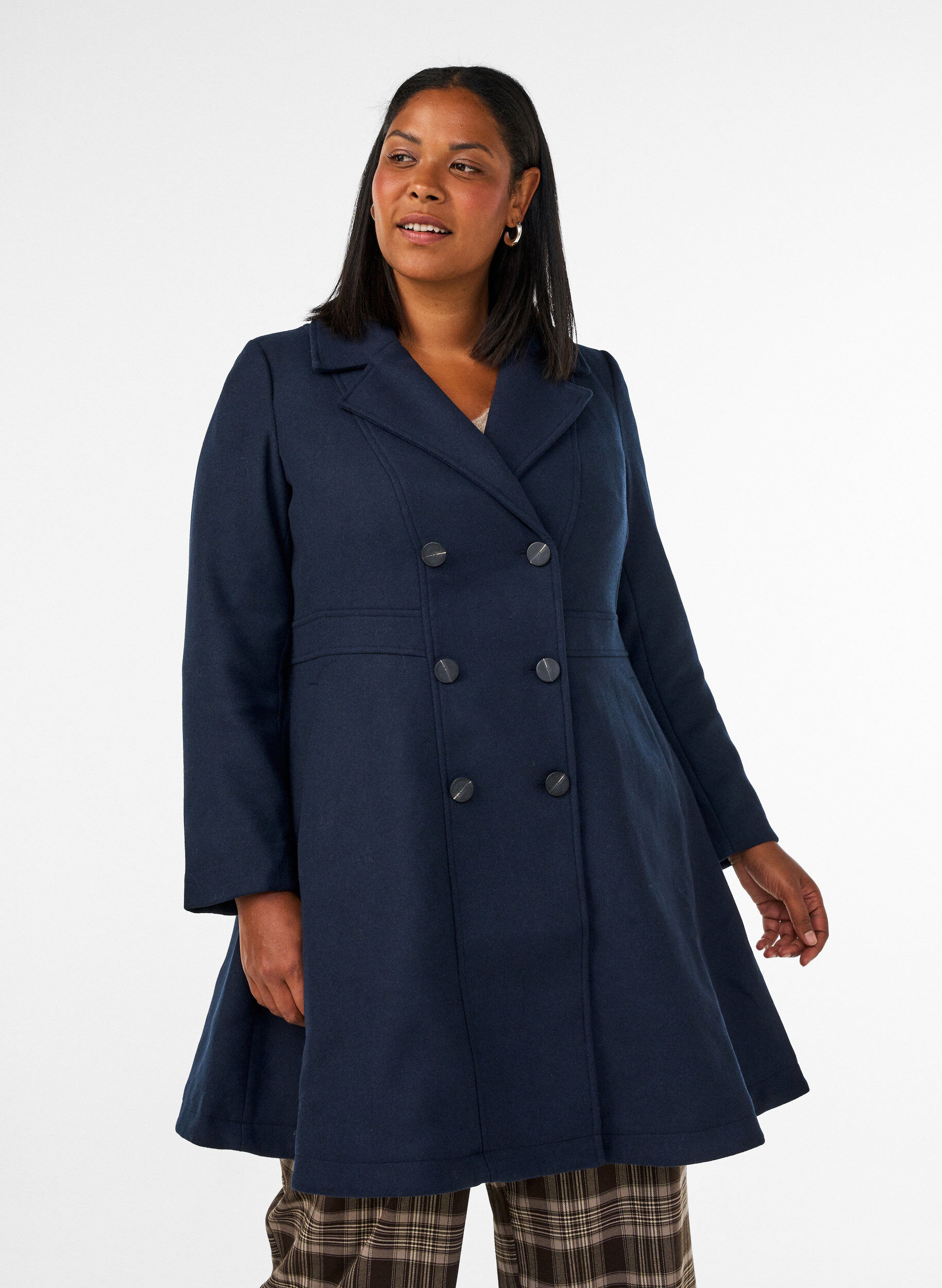 A-line wool coat with pockets, Blue, Model