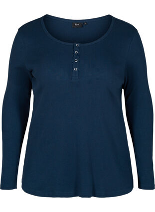Plain cotton blouse with long sleeves, Navy Blazer, Packshot image number 0