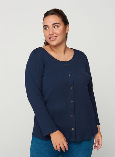 Blouse with 7/8 sleeves and buttons, Navy Blazer, Model image number 0