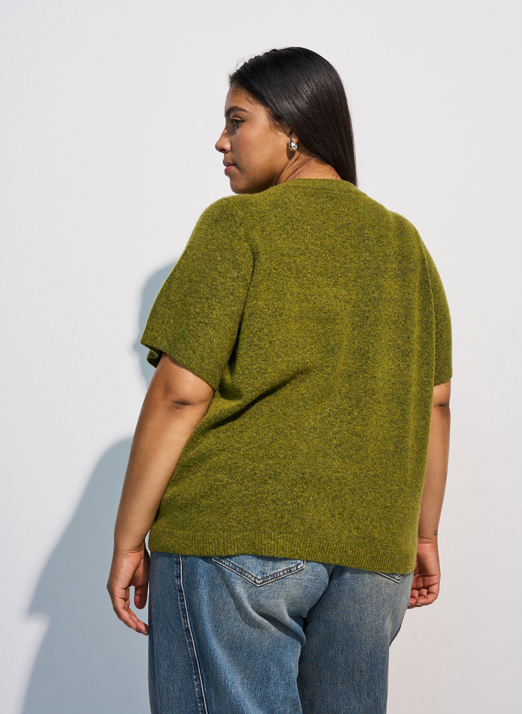 ZizzifashionKnit cardigan with short sleeves, Green, Model image number 2