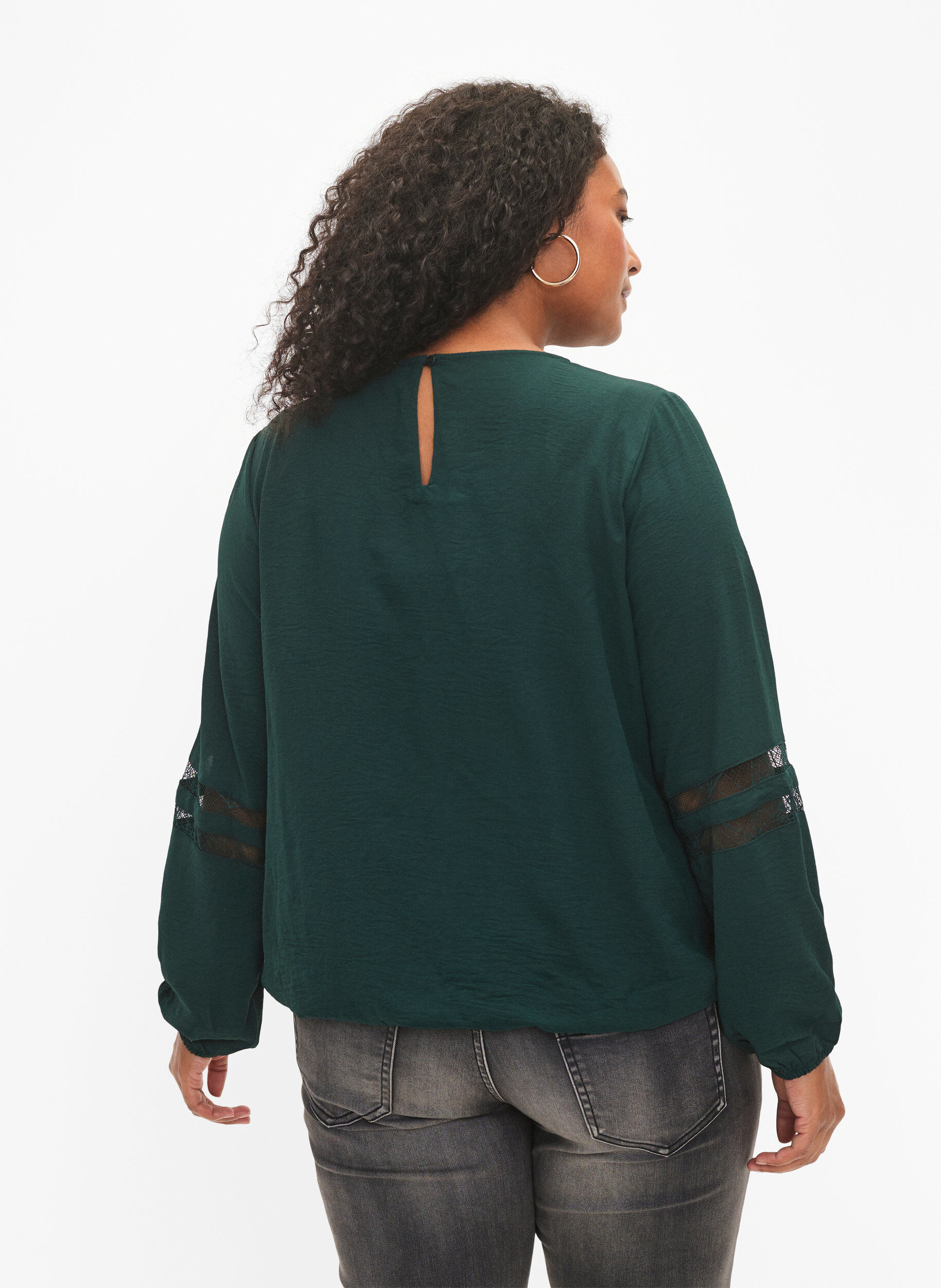 Zizzifashion Long-sleeved blouse with lace, Scarab, Model image number 1