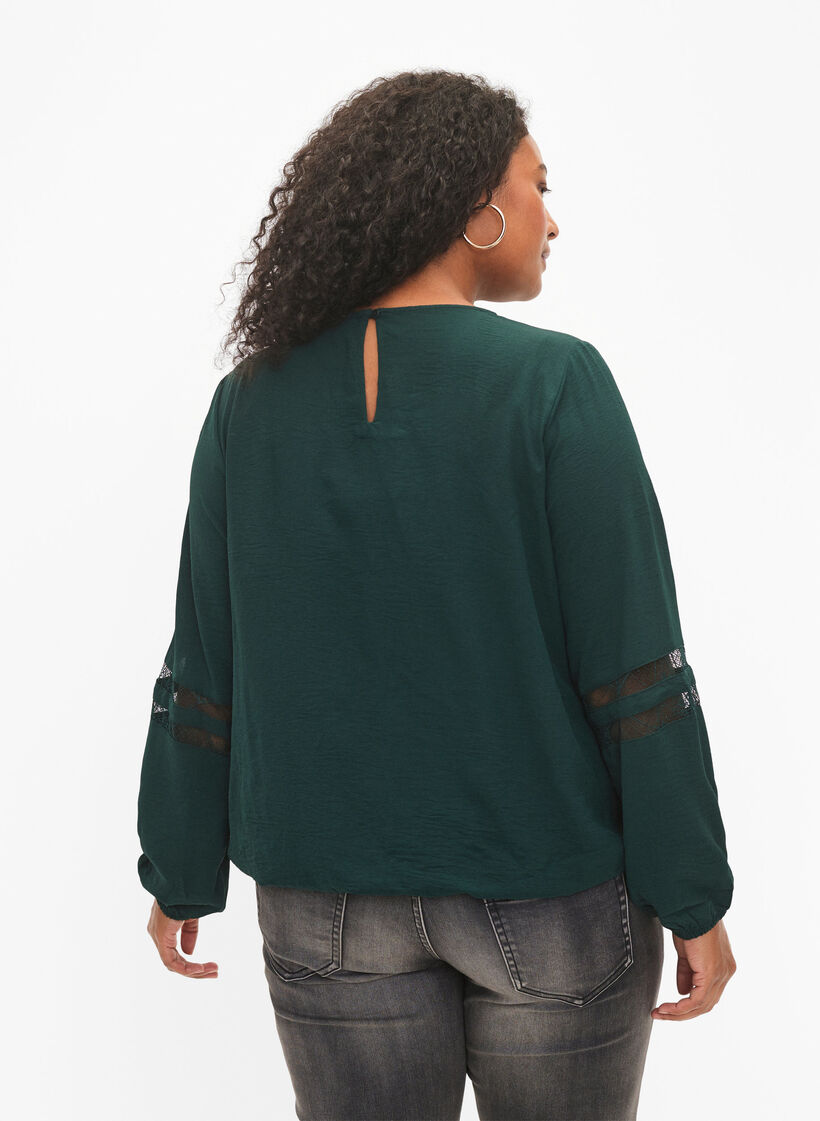 Long-sleeved blouse with lace, Scarab, Model image number 1