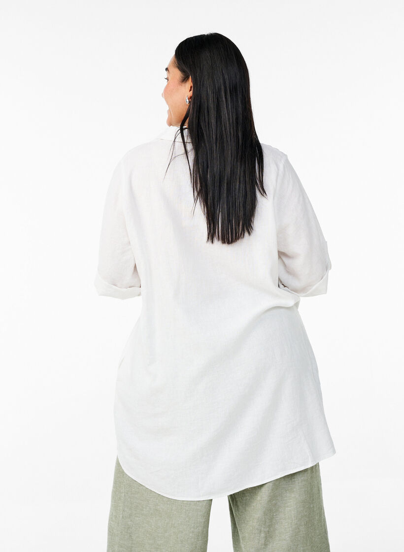 Linen and viscose tunic with A-shape, White, Model image number 2