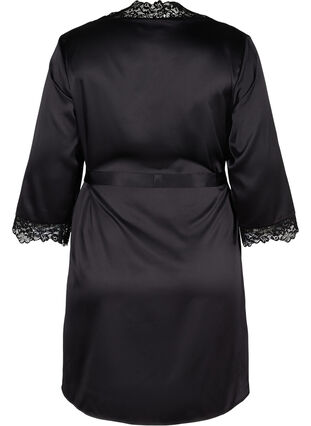 Dressing gown with lace, Black, Packshot image number 1
