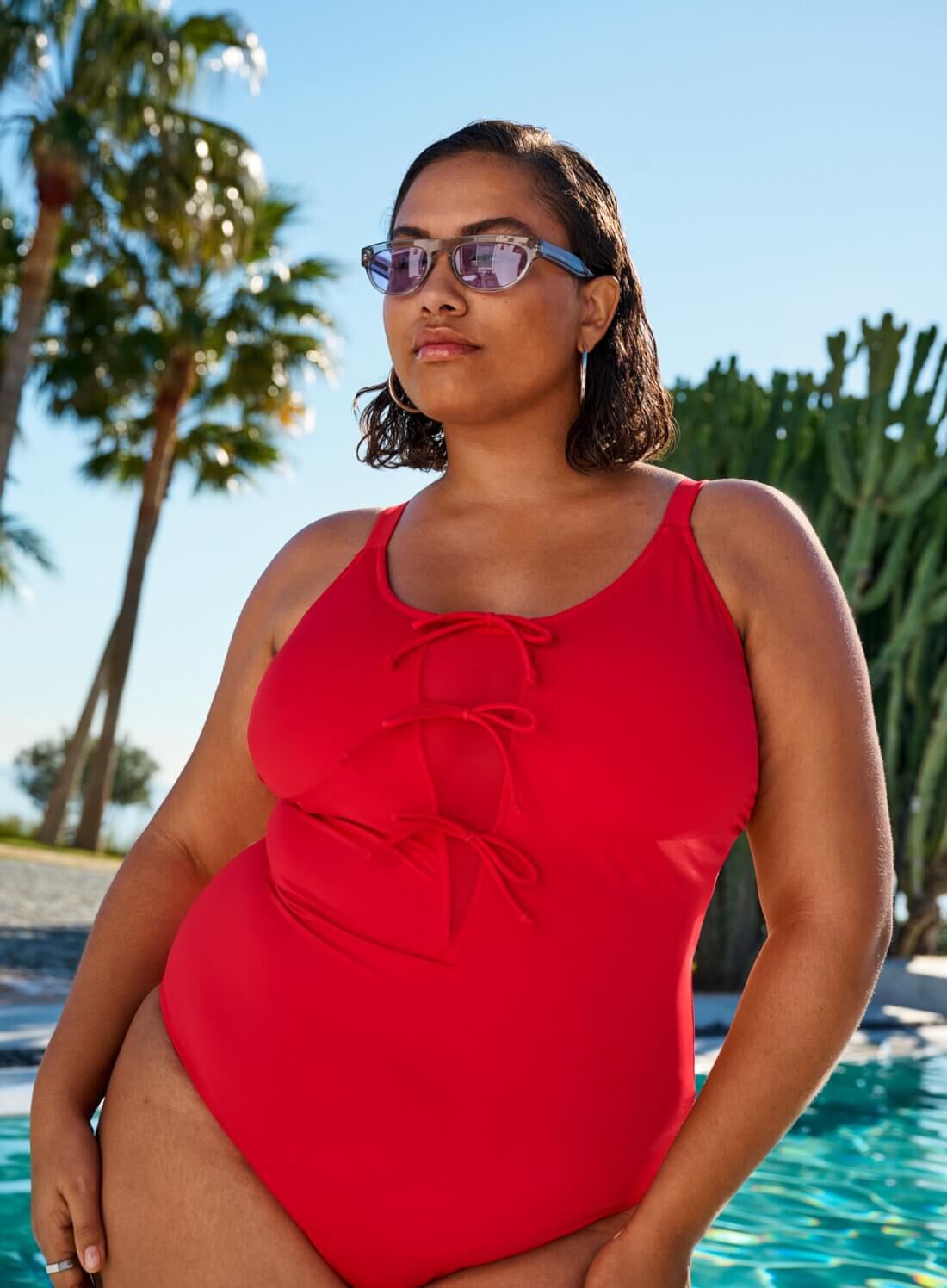 Red swimsuit with bows, , Model