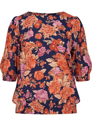 Floral blouse in viscose with smock, Vintage AOP, Packshot image number 0