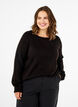 Loose-fitting knitted blouse with round neck, Black, Model image number 0