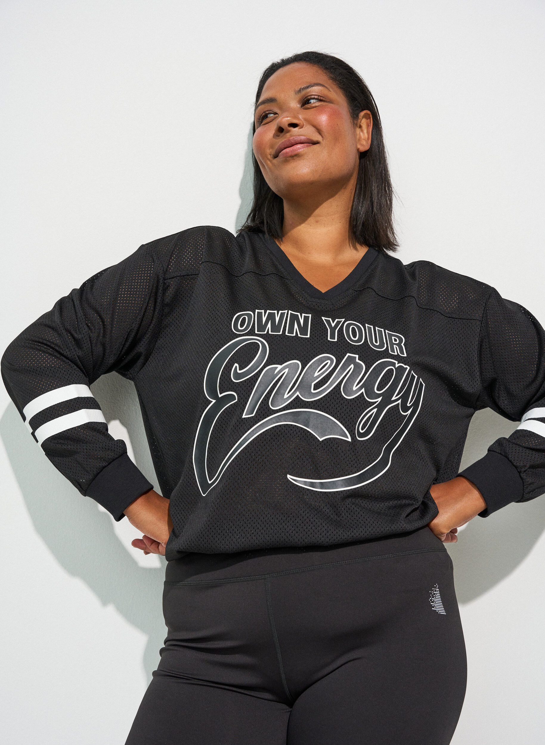 ZizzifashionSporty mesh top with text print, Black, Model image number 3