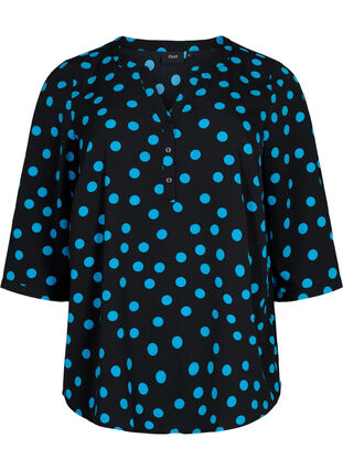 Dotted blouse with 3/4 sleeves, Black Blue Dot, Packshot image number 0