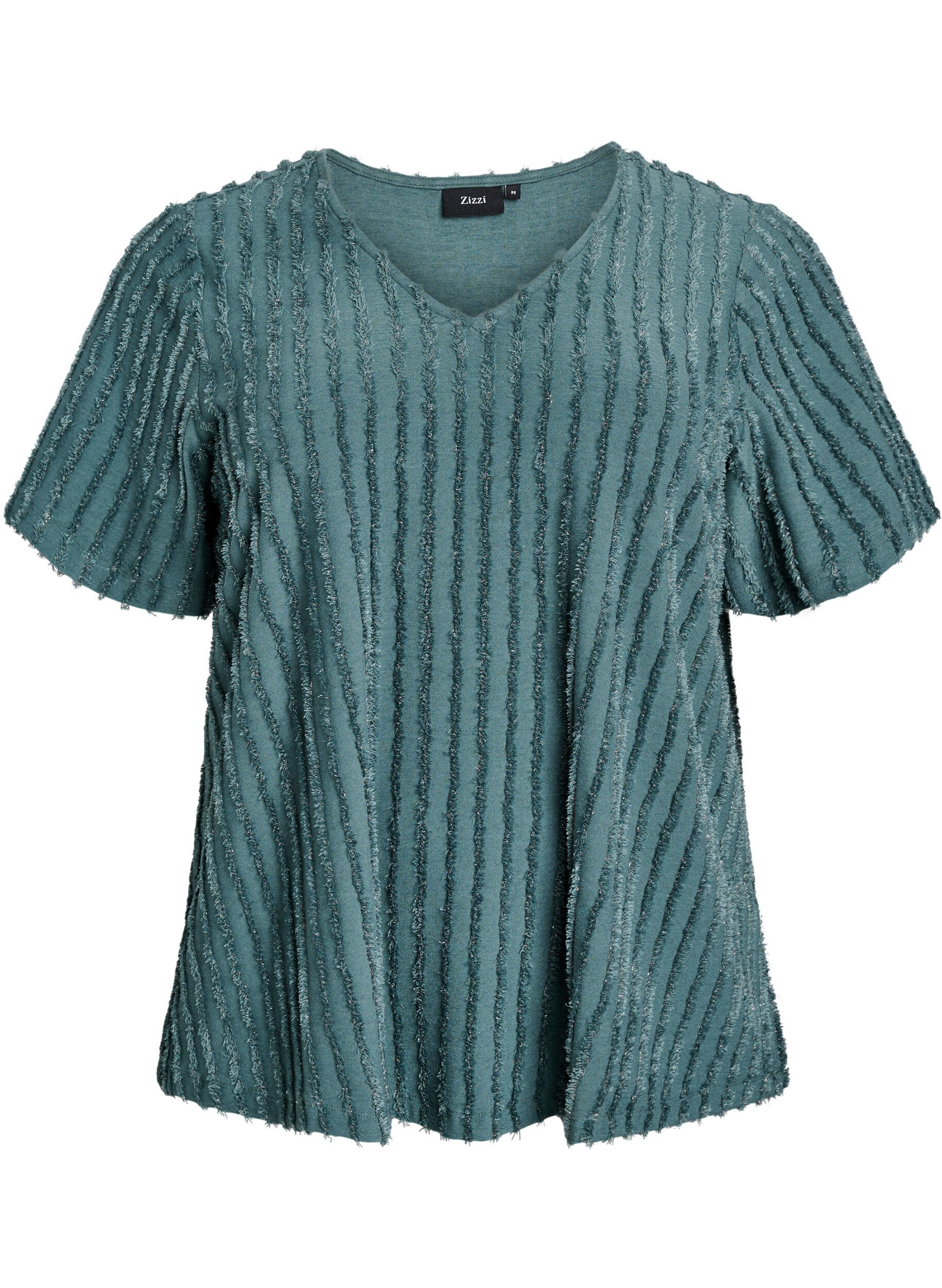 Blouse with short sleeves and striped texture