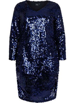 Dress with sequins and v-neckline, Evening Blue, Packshot image number 0