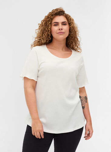 Short-sleeved t-shirt in ribbed fabric, Egret, Model image number 0