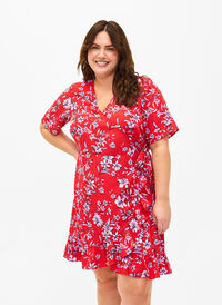 FLASH - Wrap dress with short sleeves, Poinsettia Flower, Model