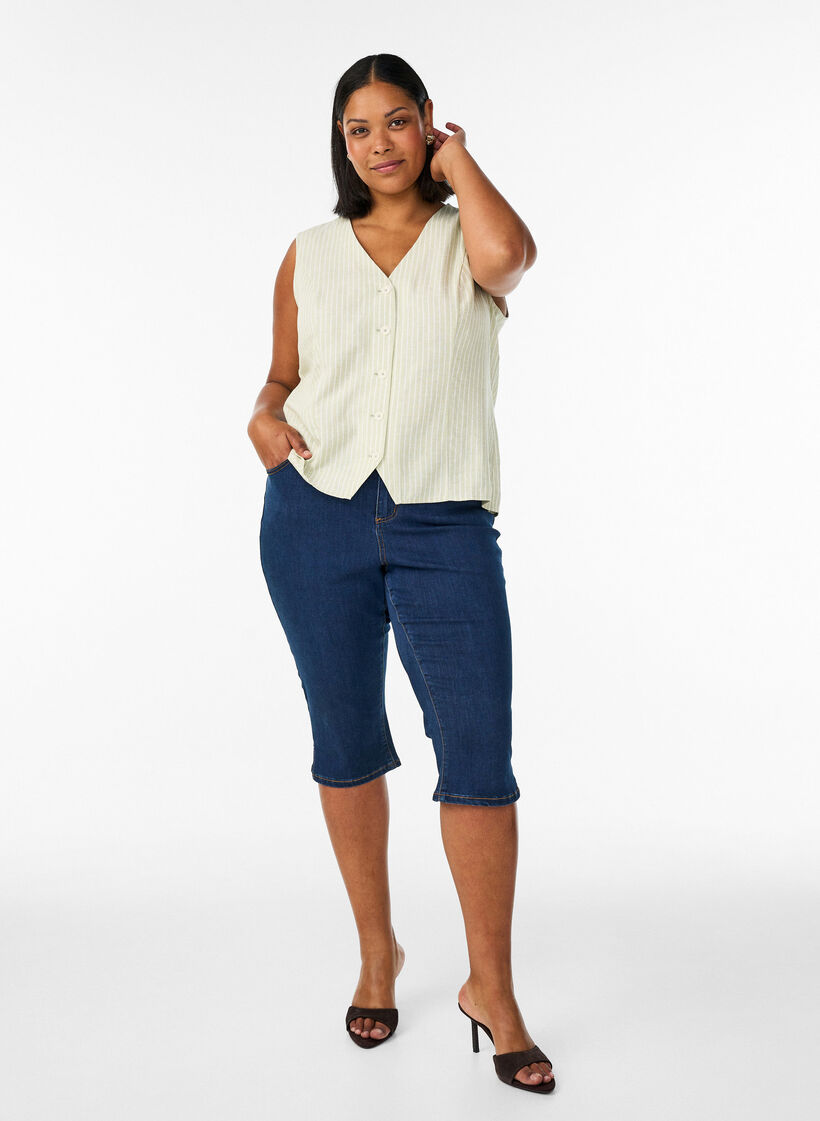 Striped vest in linen and viscose, Green, Model image number 1