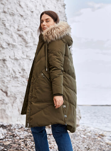 Winter coat with a hood and faux fur trim , Forest Night as s., Image image number 1