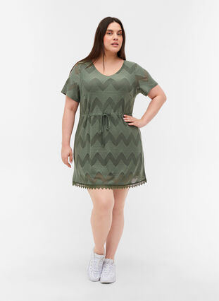 Short-sleeved tunic with adjustable waist, Agave Green, Model image number 2