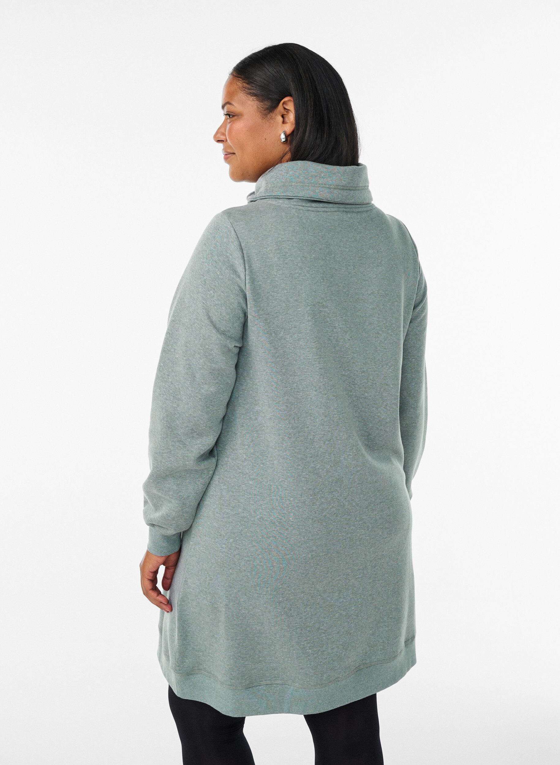 ZizzifashionShort sweatshirt dress with high collar and pockets, Green, Model image number 2